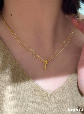 拉丝水滴双层蛇骨项链简约高级感