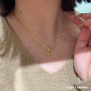 拉丝水滴双层蛇骨项链女简约高级感轻奢小众锁骨链气质高颜值配饰