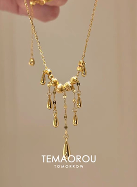 金色水滴流苏项链精致复古宫廷风