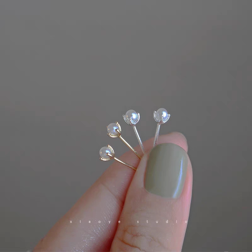s925纯银珍珠耳钉女迷你小巧简约