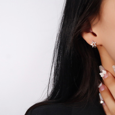 s925纯银星星耳环女轻奢小众设计