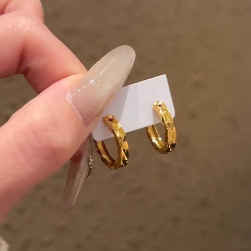 s925纯银金色碎冰冰耳扣女气质