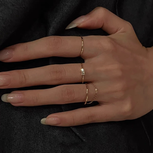 高保色极简素圈戒指女轻奢小众精致高级感开口指环时尚百搭食指戒