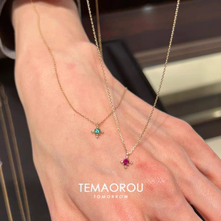 镀14k金极细红宝石镶嵌闪钻十字架项链女轻奢小众高级感锁骨链潮