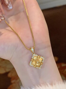 中古vintage金色拉丝四叶草项链