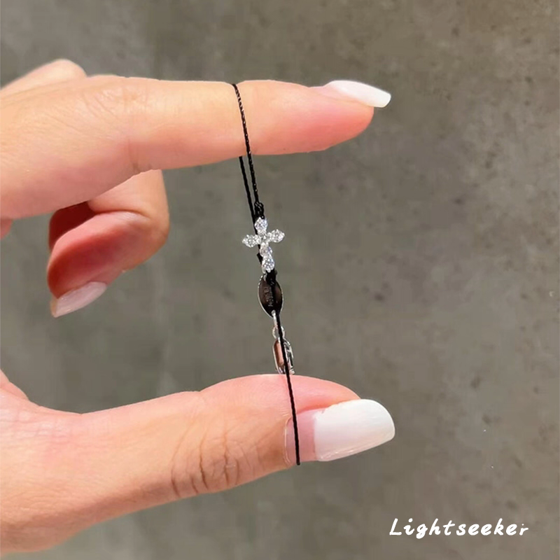 黑绳十字架手链女轻奢小众高级感