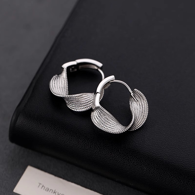 s925银针扭曲耳环女小众设计轻奢