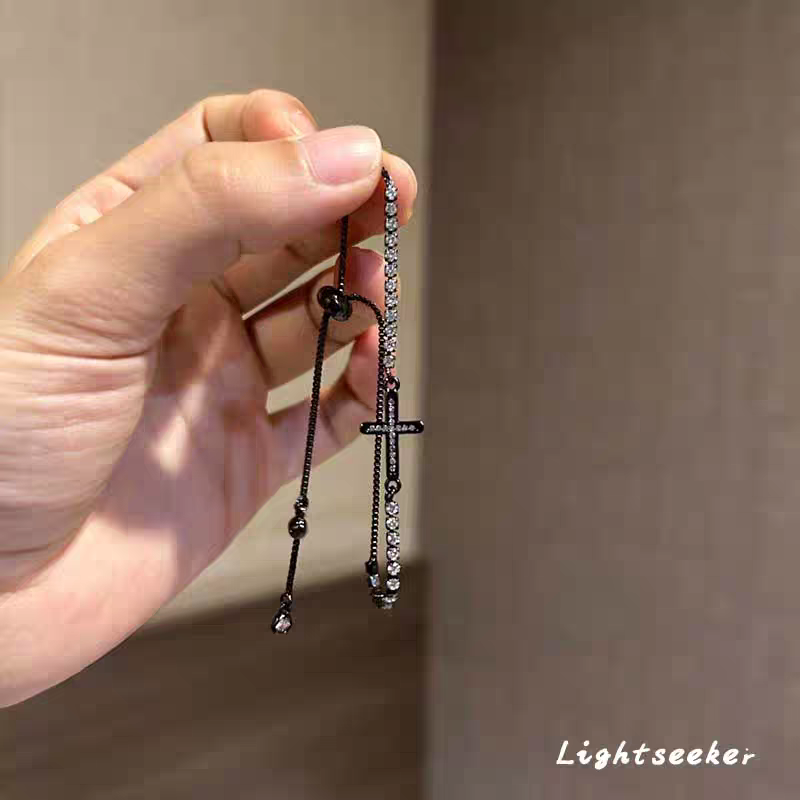 暗黑哥特风超闪十字架手链女超酷