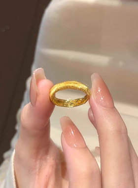 高保色拉丝金色戒指女轻奢小众