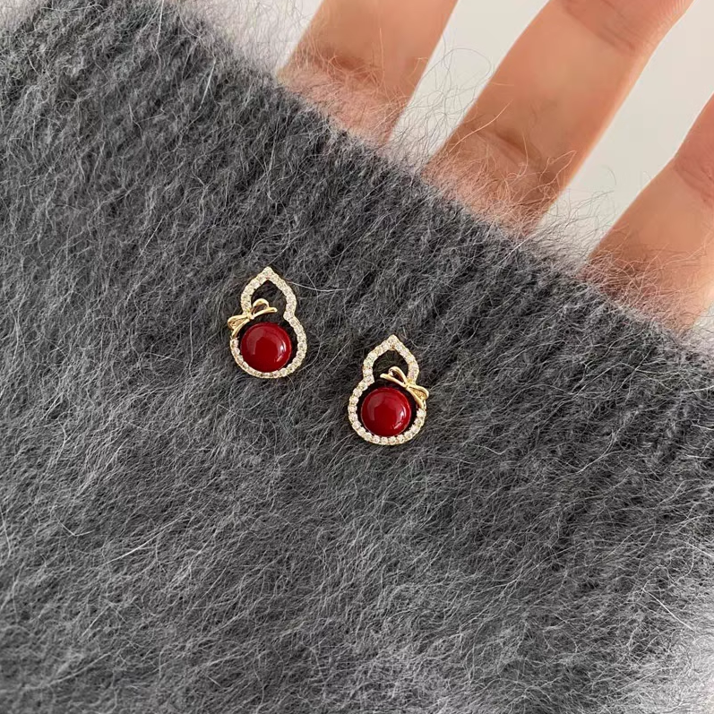 s925纯银红色葫芦耳钉女轻奢高级感新中式气质耳环2025新款耳饰,饰品/流行首饰/时尚饰品新,耳钉,淘宝优惠券,粉丝福利购,淘宝优惠卷