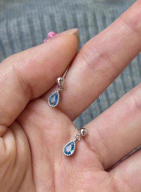 s925银针蓝色水滴耳钉女轻奢小众高级感耳环气质百搭精致时尚耳饰