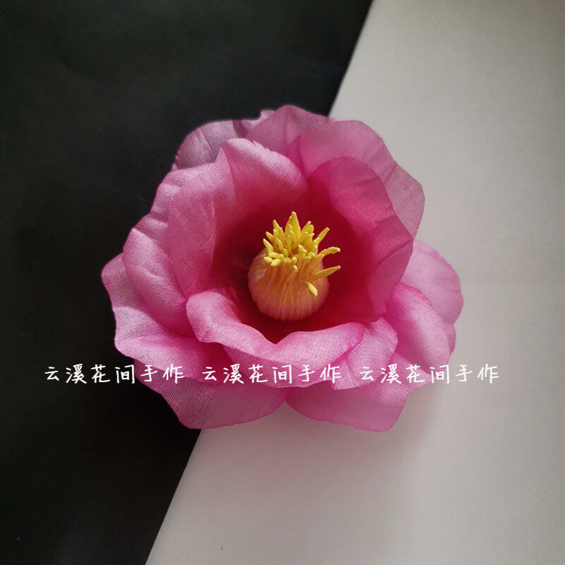 diy手作真丝烫花造花山茶花胸针发夹原创设计小众布花仿真花绢花
