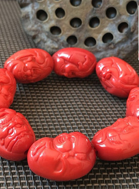 红刚玉雕刻人物招财钟馗寿星手链