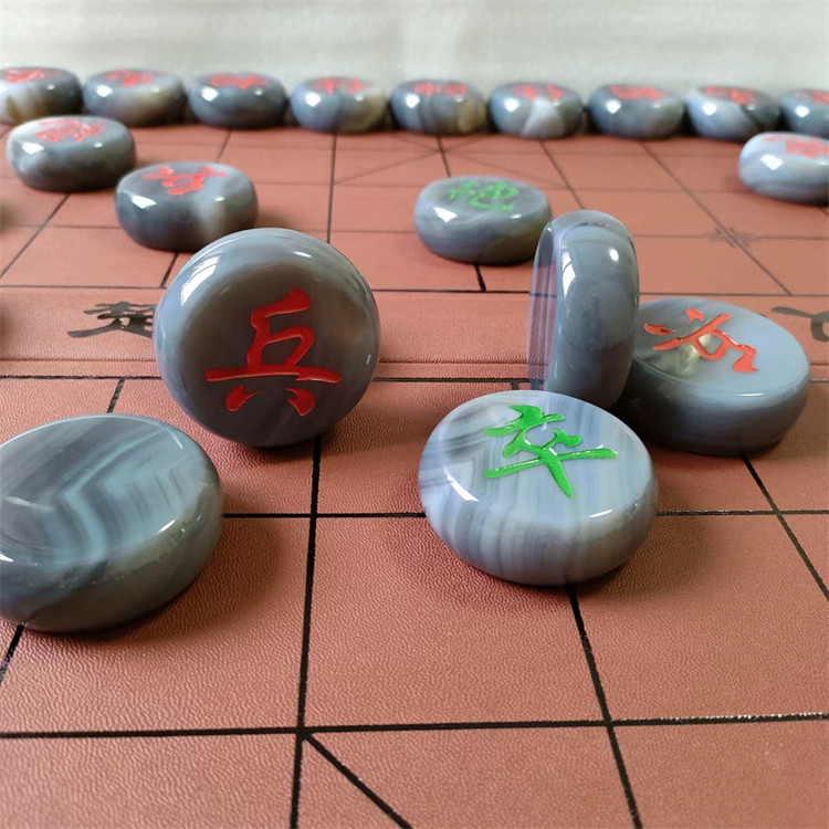 玛瑙象棋天然缠丝灰玛瑙加厚
