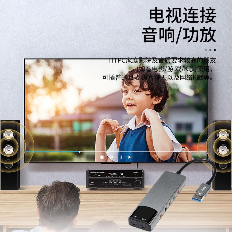 컴퓨터 USB5.1 사운드 카드 외부 독립 광섬유 증폭기 5.1 스피커 서라운드 홈 시어터 사운드 카드