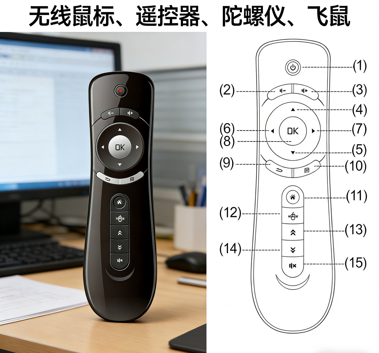 2.4G无线遥控器体感空中鼠标电视陀螺仪飞鼠标掌上电脑迷你握鼠标
