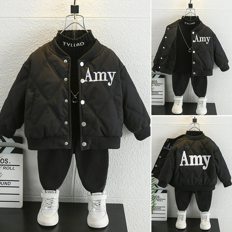 가을 겨울 소년 스트리트 스타일 벨벳 재킷 2024 새로운 스타일 베이비 재킷 야구 유니폼 잘 생긴 어린이 패딩 재킷