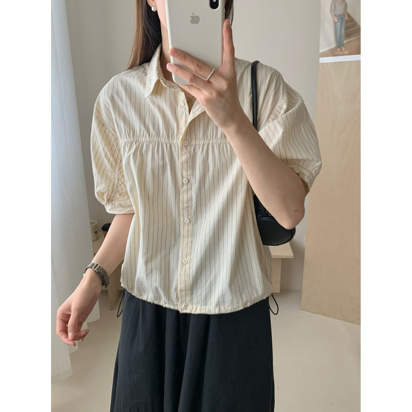 631法式简约百搭竖条纹衬衫女春秋长袖衬衣高级感设计感小众上衣