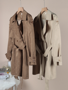 风衣休闲外套 肩章双排扣短款 845宽松系带显瘦2024春季 新款