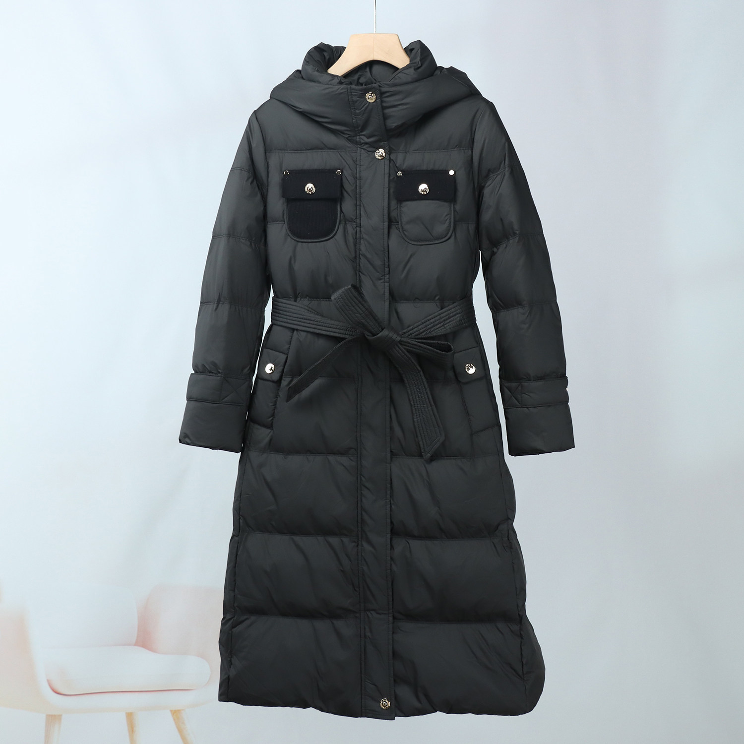 920冬季新款羽绒服女长款过膝加厚韩版收腰修身90白鸭绒外套女