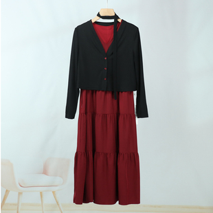 345欧韩休闲时尚套装两件套早春新款连衣裙配长袖开衫针织高级感