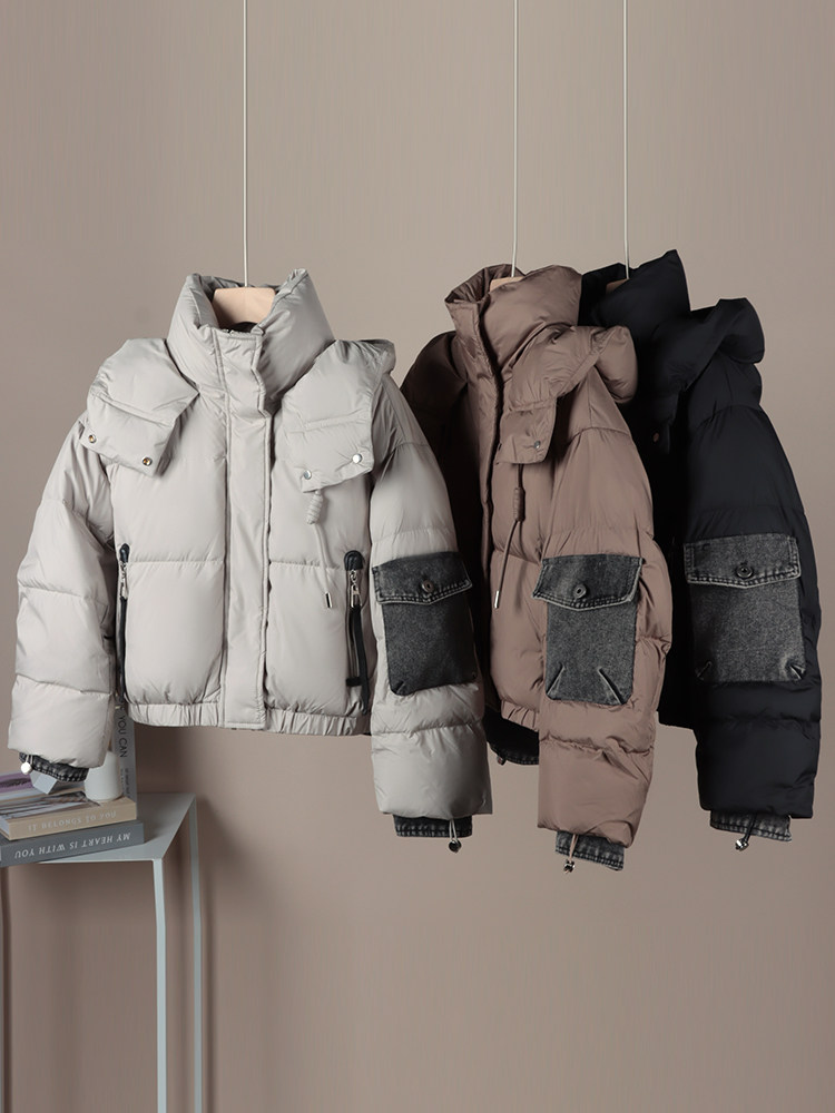 歆苒【衣系列823】2023年牛仔拼接小个子短款加厚羽绒服外套