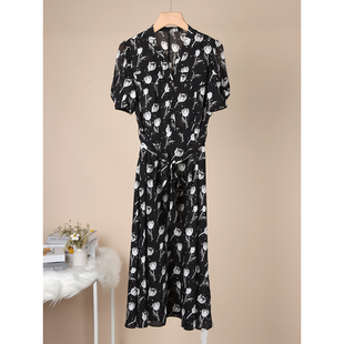 减龄印花收腰V领显瘦气质中长款 时尚 连衣裙 新款 241夏季