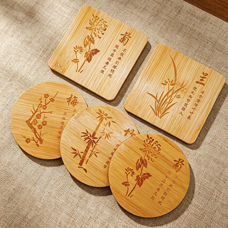 竹制隔热垫餐桌防烫高温家用竹垫创意碗垫防滑耐热杯垫定制刻字