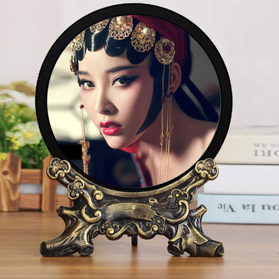 古风照片摆台字画圆形相框瓷盘展示盘支架摆件工艺品圆盘底座10寸