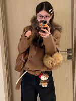 仿狐狸毛领羊毛呢子外套女小个子冬季韩系短款呢大衣羽绒服内胆厚 thumbnail 2