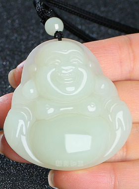 爆款新品白色佛公吊坠弥勒佛笑佛挂件男女款圆珠项链时尚百搭