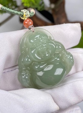 复古青白色佛吊坠大肚佛项链