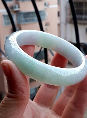 翡翠色女款玉石手镯老坑冰透淡紫浅绿飘花玉手镯子手链简约款百搭