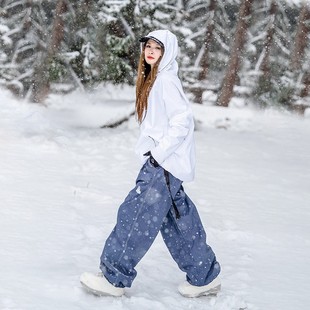 pomt限量款牛仔滑雪裤宽松风格男女同款单双板通用自由式防水裤