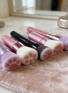 猫爪爪猫掌猫咪肉球化妆刷子纤维毛平头多功能粉底刷伸缩便携软毛