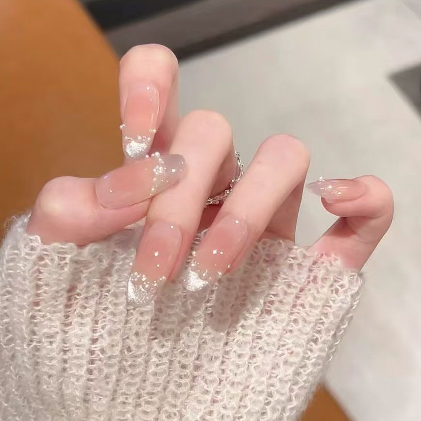 手工美甲穿戴甲2026新款高级猫眼粉色渐变腮红中长款儿童指甲贴片
