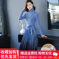 羊毛针织连衣裙女秋冬季新款宽松堆堆领打底超长款羊绒毛衣裙过膝