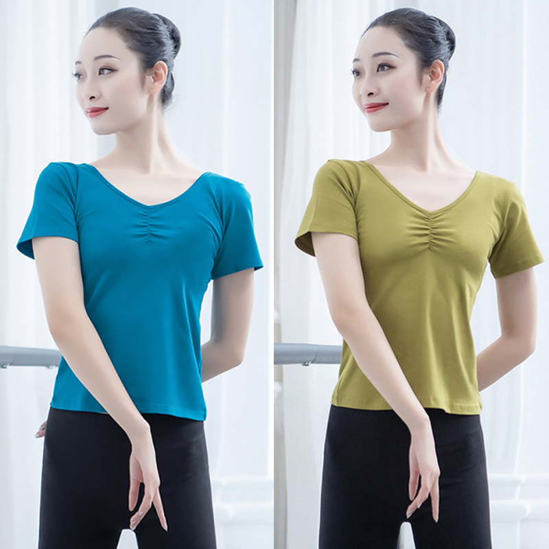 舞蹈练功服女短袖形体训练芭蕾上衣棉成人现代拉丁瑜伽艺考服装夏
