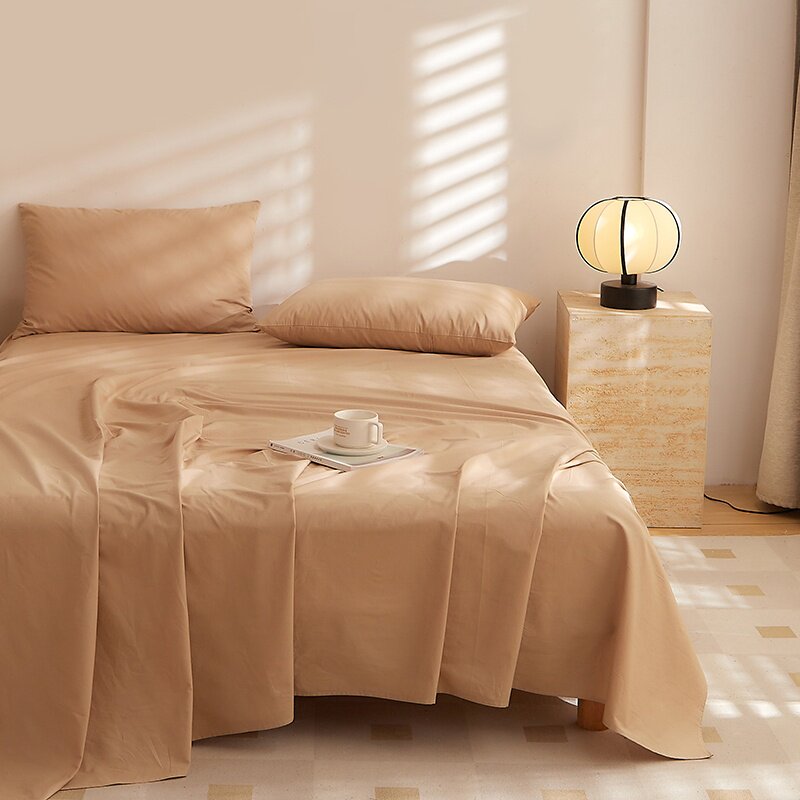 水洗全棉奶茶卡棕色驼黄纯色床单单件纯棉斜纹被单单人0.91.21.5m