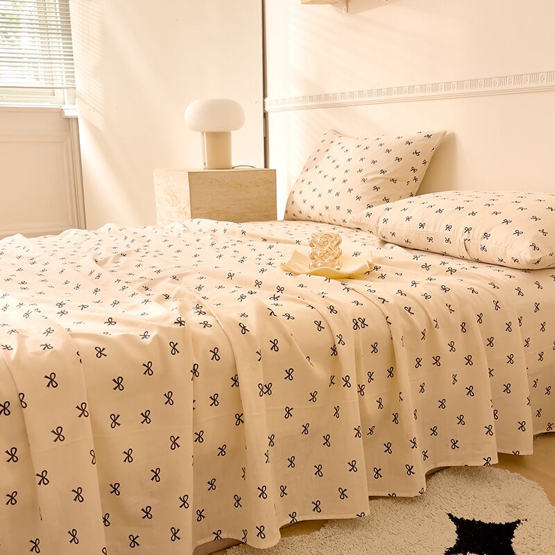 甜美蝴蝶结全棉双层纱床单单件A类母婴级纯棉奶油黄底色被单单人