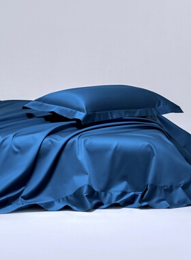 纯棉100支长绒棉床单单件普鲁士蓝深海蓝色全棉被单单双人1.21.5m