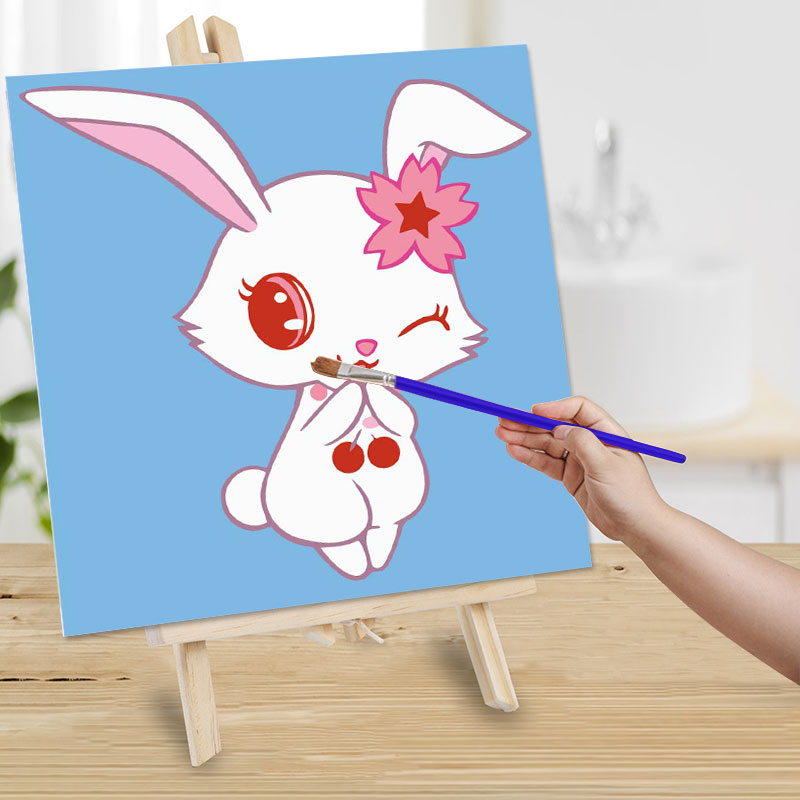 diy数字油彩画手工儿童充填色治愈定制卡通小尺寸水彩装饰画兔子