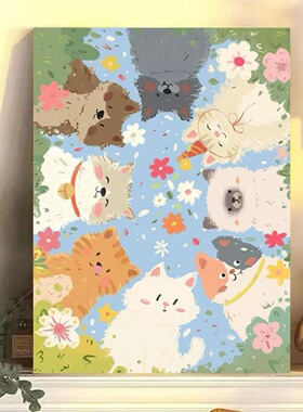 多巴胺萌宠小狗小猫咪装饰画ins风治愈客厅桌柜摆画卧室床头挂画
