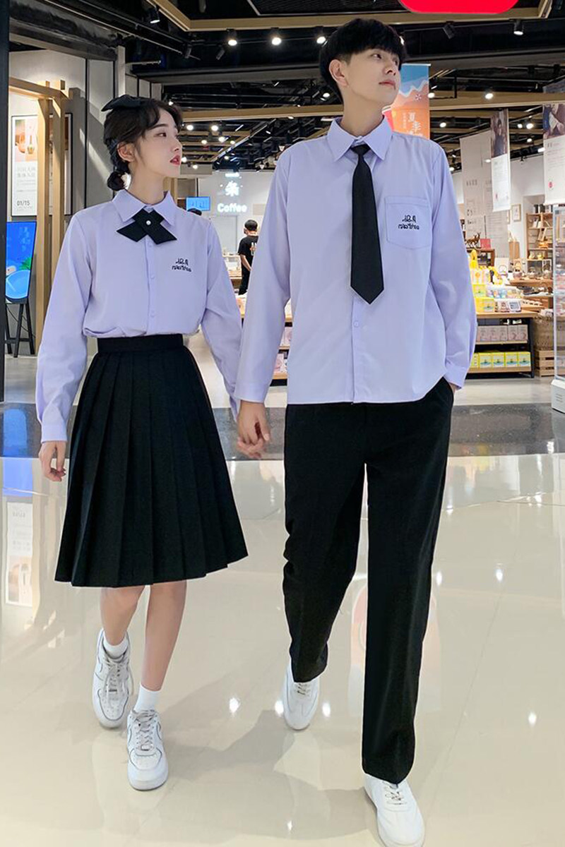 泰式泰国校服衬衫女短袖男学院风jk制服高中学生运动毕业班服套装