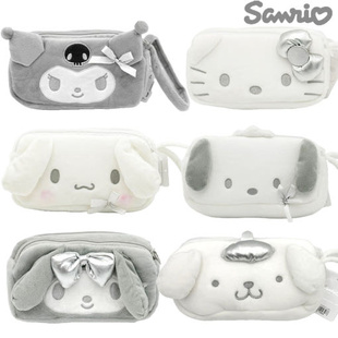 韩国代购三丽鸥银色kitty美乐蒂玉桂狗大容量毛绒笔袋化妆收纳包