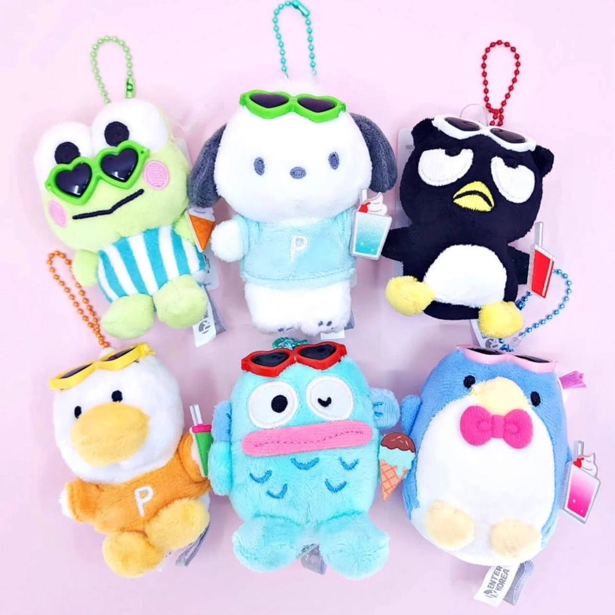 韩国代购三丽鸥墨镜丑鱼帕恰狗大眼蛙毛绒玩偶挂件包挂公仔钥匙扣