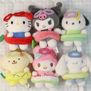 韩国代购三丽鸥游泳圈kitty美乐蒂布丁狗毛绒玩偶挂件包挂钥匙扣