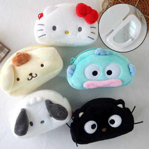 韩国代购三丽鸥kitty布丁狗丑鱼毛绒化妆镜子收纳包便携式化妆包,模玩/动漫/周边/娃圈三坑/桌游,动漫挂件/文具,淘宝优惠券,粉丝福利购,淘宝优惠卷