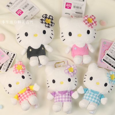 日本代购三丽鸥50周年千鸟格HelloKitty挂件公仔毛绒玩偶挂件礼物