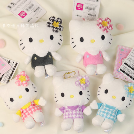 日本代购三丽鸥50周年千鸟格HelloKitty挂件公仔毛绒玩偶挂件礼物